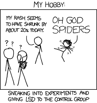 Because the LSD would make the control group, which is created to represent normal behavior, act very strange. This would make the experiment much harder on the scientists.
Note: the Author does not actually do this.